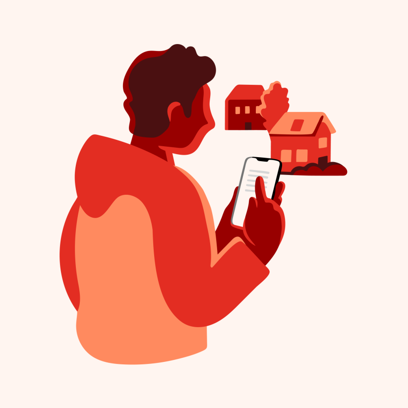 Illustrasjon av gutt med mobil