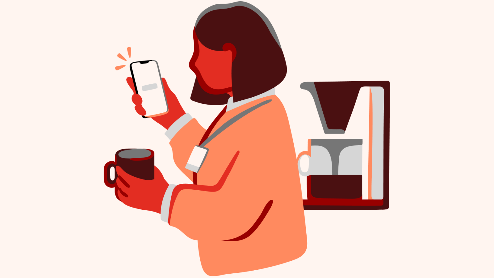 Illustrasjon av dame som besøker Digipost kontroll via mobiltelefonen sin